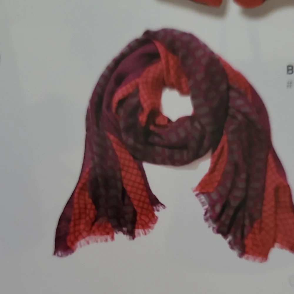 CAbi Bisou Purple and Red Geometric Patterned Scarf Style Number 111